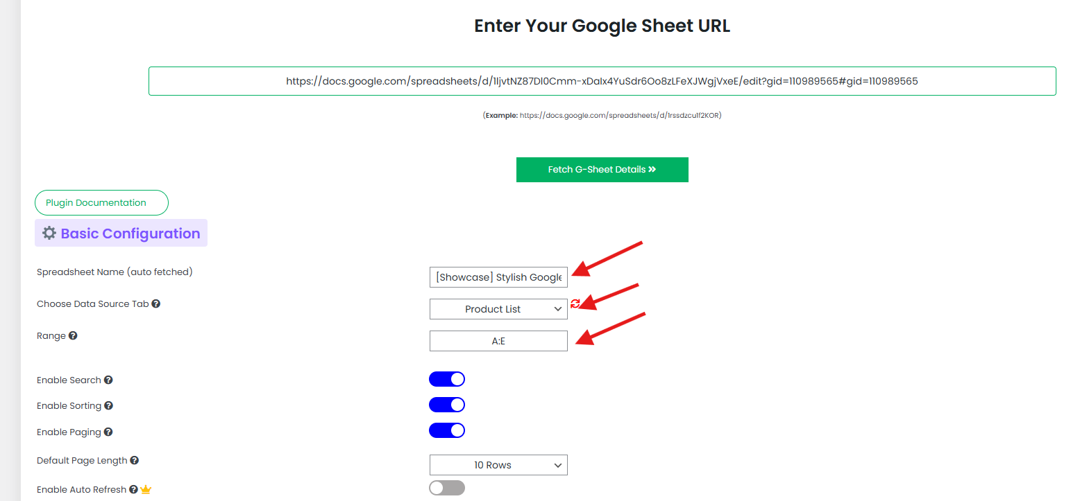 Product Table Config